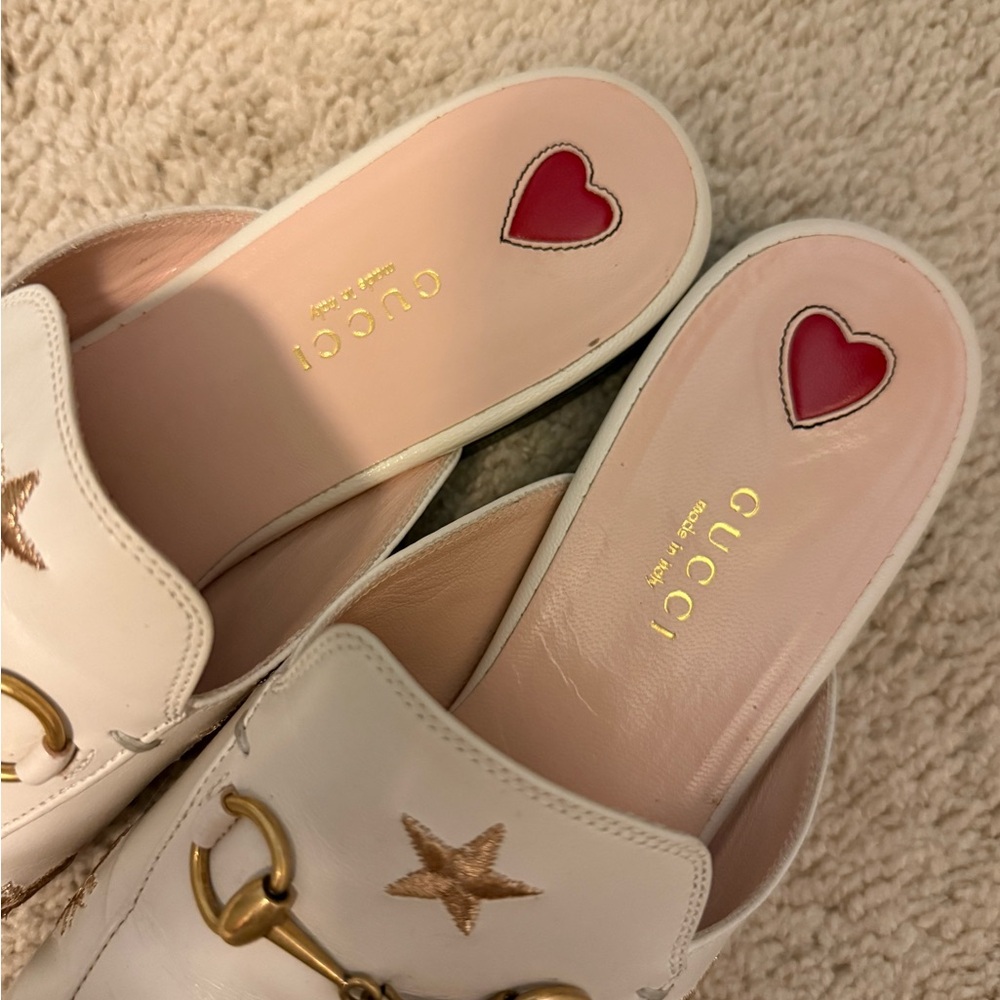 Women's Gucci White and Gold Embellished Loafers - Picture 2 of 6